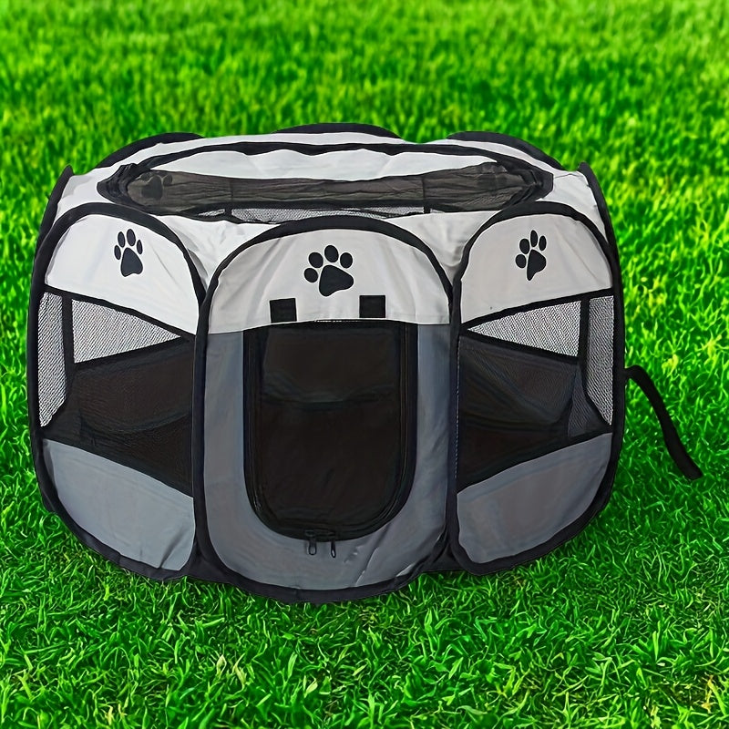 Portable Pet Playpen in Beige Gray, Foldable Octagonal Oxford Fabric Tent for Dogs, Cats and Puppies, Indoor Outdoor Travel Enclosure in M1, L2 or XL3