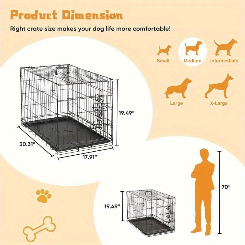 Foldable Dog Cage and Pet Enclosure with Tray, Black or White 4-Panel and 6-Panel Options Plus 36 Double-Door Style for Home and Travel Setup