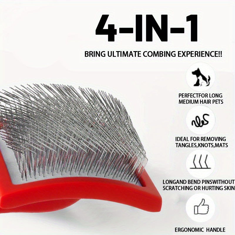 Dog Slicker Brush Set with Extra-Long Pins and Ergonomic Red Handle for Goldendoodles, Labradoodles and Poodles, Thick Coat Grooming and Loose Fur Care
