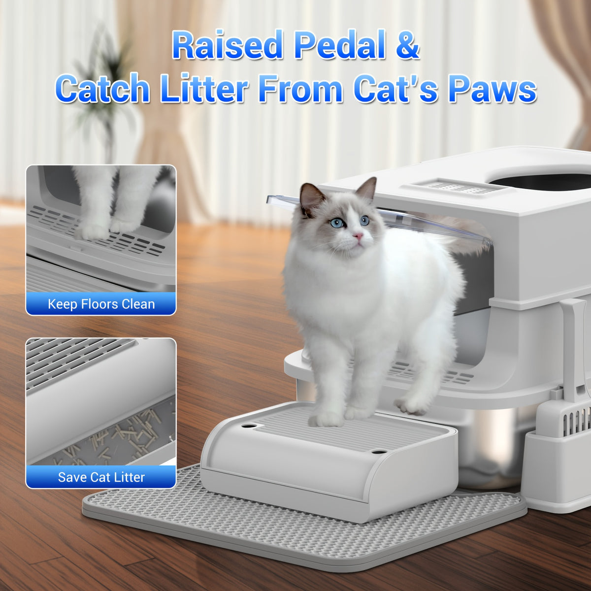 Modular Stainless Steel Cat Litter Box with Lid, Extra Large High-Sided Enclosed or Semi-Open Cat Toilet with Step, Mat and Scoop
