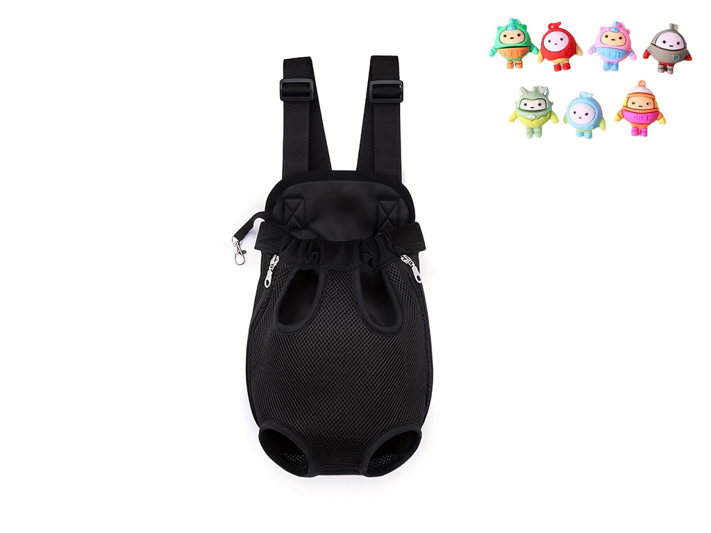 Pet Backpack with Adjustable Straps, Breathable Mesh Chest Carrier for Small Dogs and Cats, Zipper Closure and Random Plush Toy for Outdoor Trips