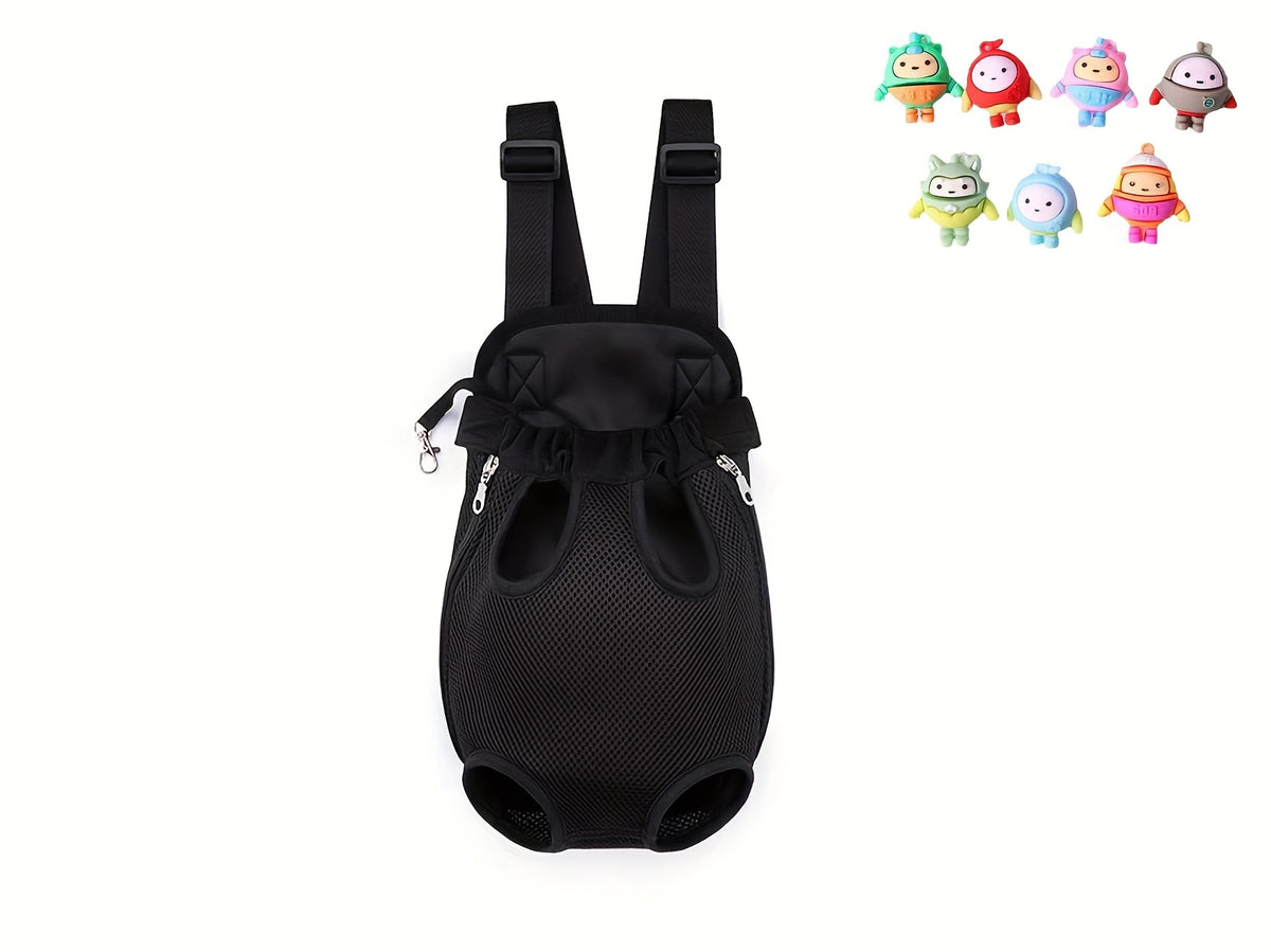 Pet Backpack with Adjustable Straps, Breathable Mesh Chest Carrier for Small Dogs and Cats, Zipper Closure and Random Plush Toy for Outdoor Trips