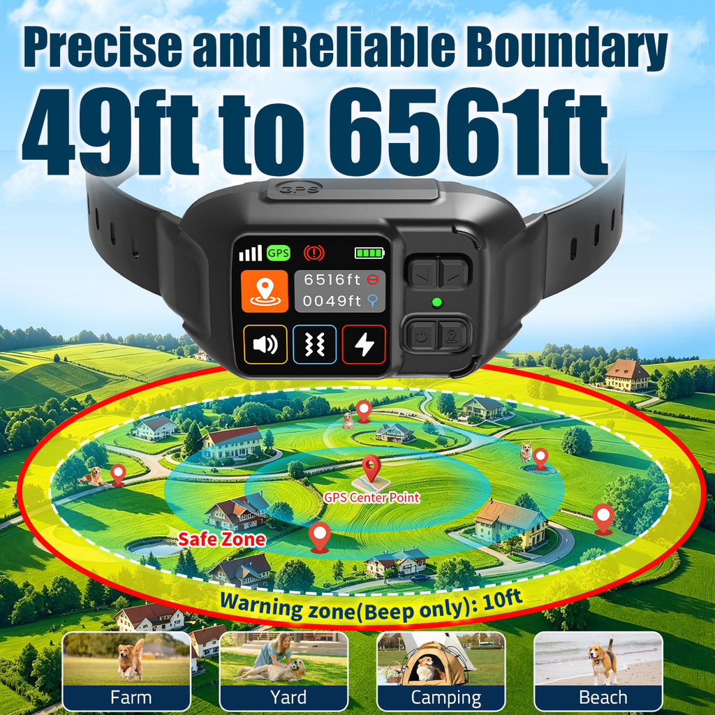 GPS Dog Fence Collar with App Support, Wireless Virtual Electric Fence and Smart Pet Locator for Supervised Outdoor Boundary Training