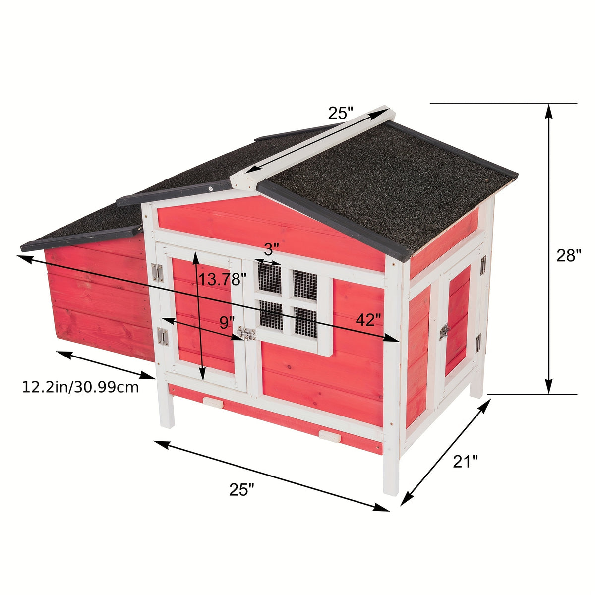 Chicken Coop Outdoor Wooden Hen House with Nesting Box, Ramp, Removable Tray and Lockable Doors, Elevated Fir Wood Poultry Hutch with Sloped Asphalt Roof, 42 x 25 x 28 Inches