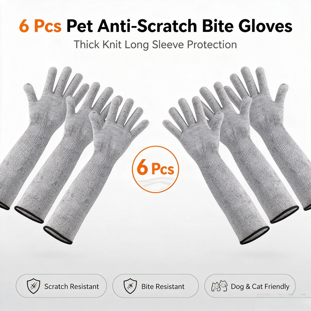 Pet Handling Gloves 6-Piece Set, Thickened Scratch-Resistant Protective Gloves for Dog and Cat Bathing, Grooming and Training Routines