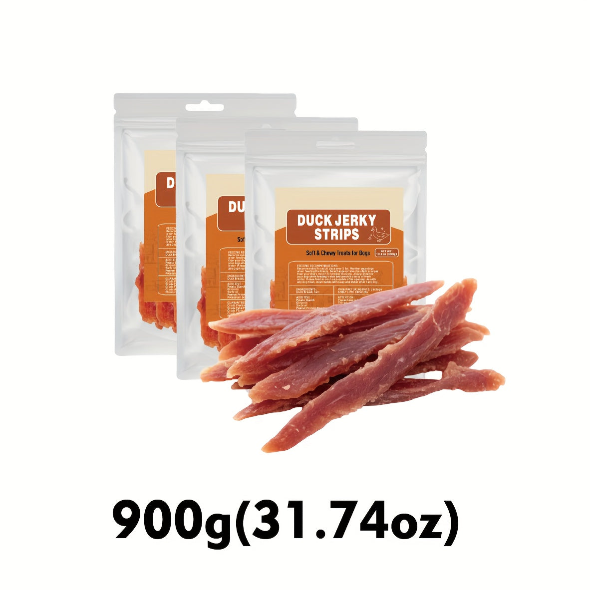 Dehydrated Duck Dog Treats, 300g or 900g Duck Jerky Strips for Small and Large Dogs, Meat Snack Sticks for Training Rewards and Daily Treat Time