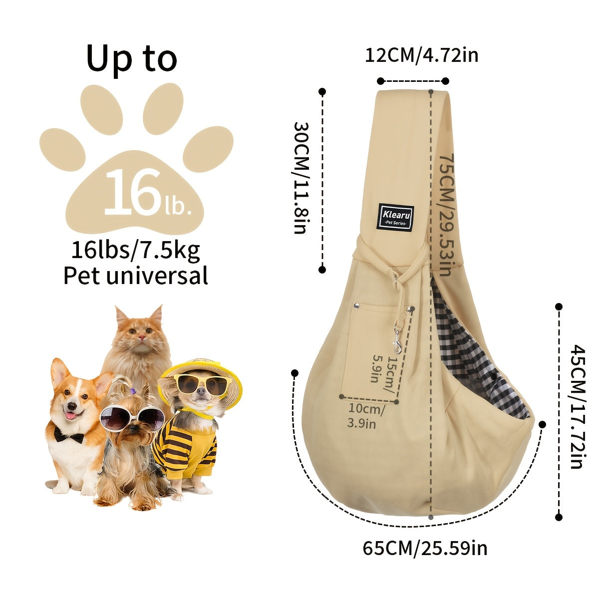 Crossbody Pet Carrier Sling for Dogs and Cats, Lightweight Breathable Foldable Travel Bag with 15 Poop Bags and Dispenser for Everyday Outings