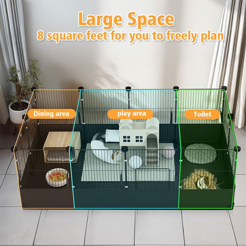 Small Animal Enclosure with Mat, Black Villa-Style Pet Fence for Supervised Indoor Play Areas and Outdoor Activity, Hamster Cage Model