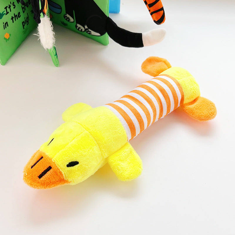 Squeaky Dog Toys with Striped Plush Design, 3 Pack 7.5 Inch Soft Stuffed Animal Toys in Assorted Colors for Small and Medium Dogs, Supervised Gentle Play