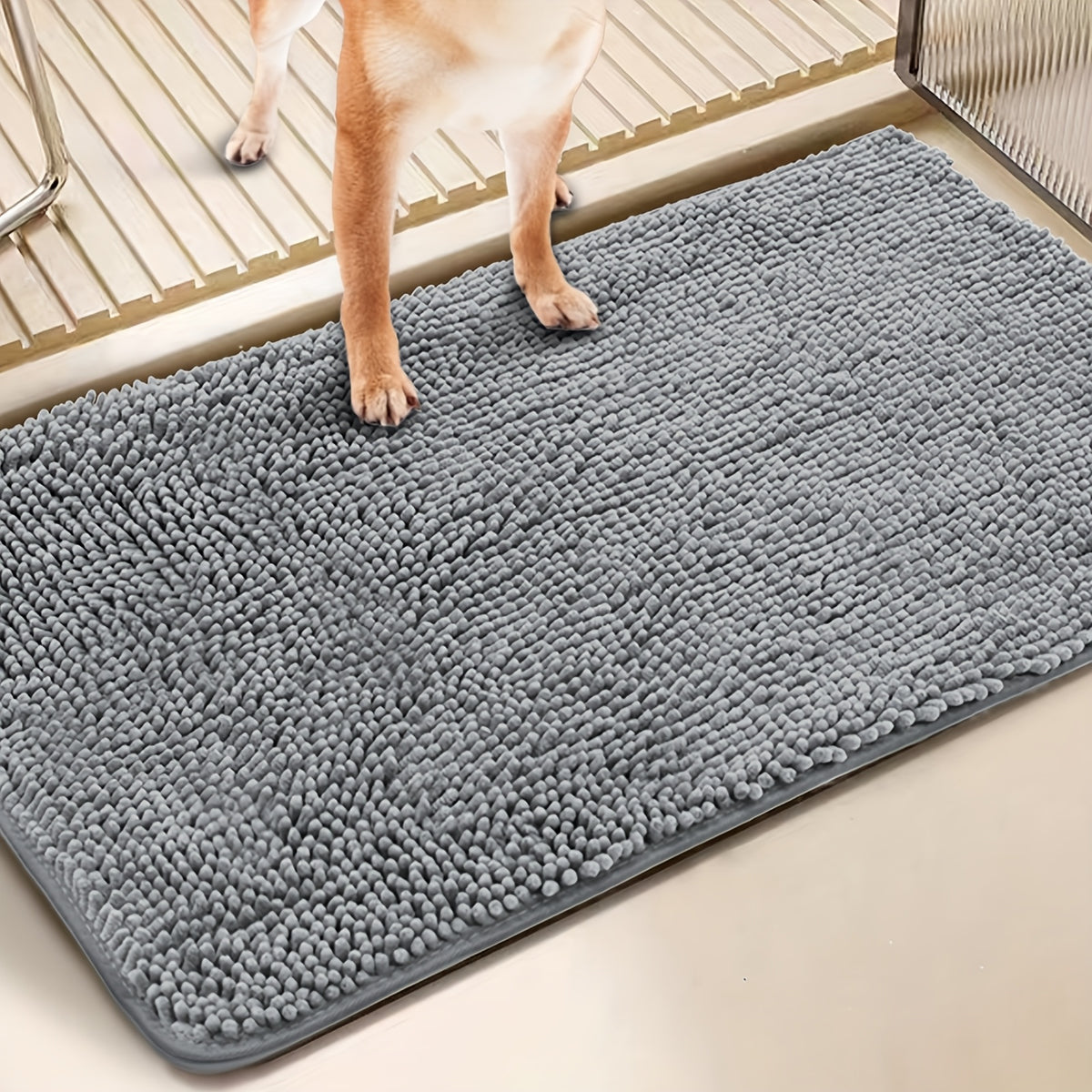 Dog Door Mat for Muddy Paws, Absorbent Microfiber Non-Slip Indoor Entryway Rug, Machine Washable Quick-Dry Pet Mat in Camel, Green or Gray