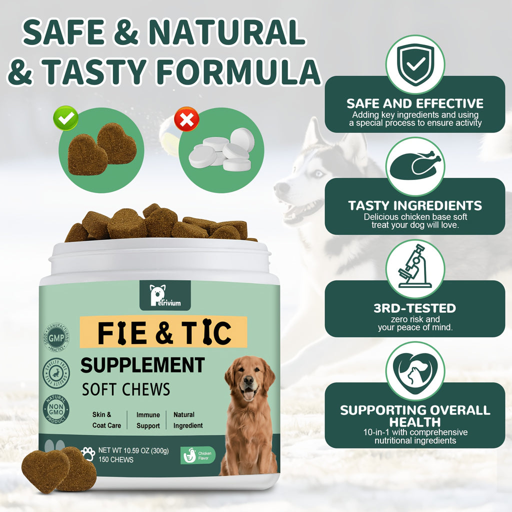 Brewer's Yeast Dog Supplement, 150 Count Chicken Flavor Formula with Flax Seed Meal and Coriander for Canine Nutrition Routines, 300g
