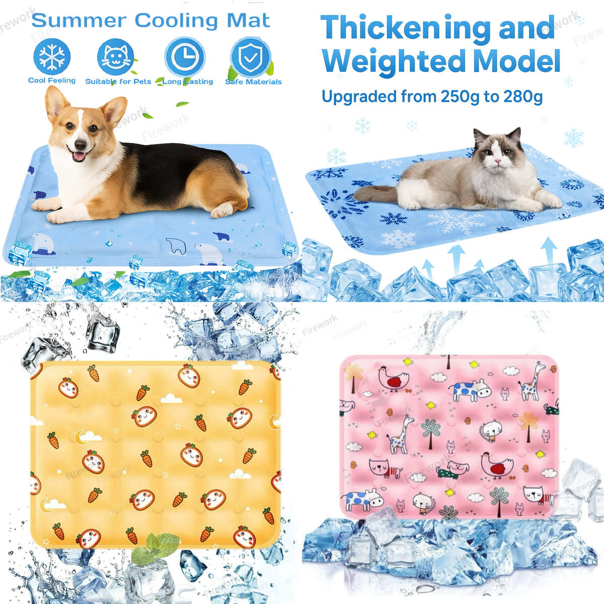 Gel Cooling Mat for Dogs and Cats, Water-Activated Reusable Pet Resting Pad in Two Sizes and Four Patterns for Indoor and Outdoor Summer Lounging