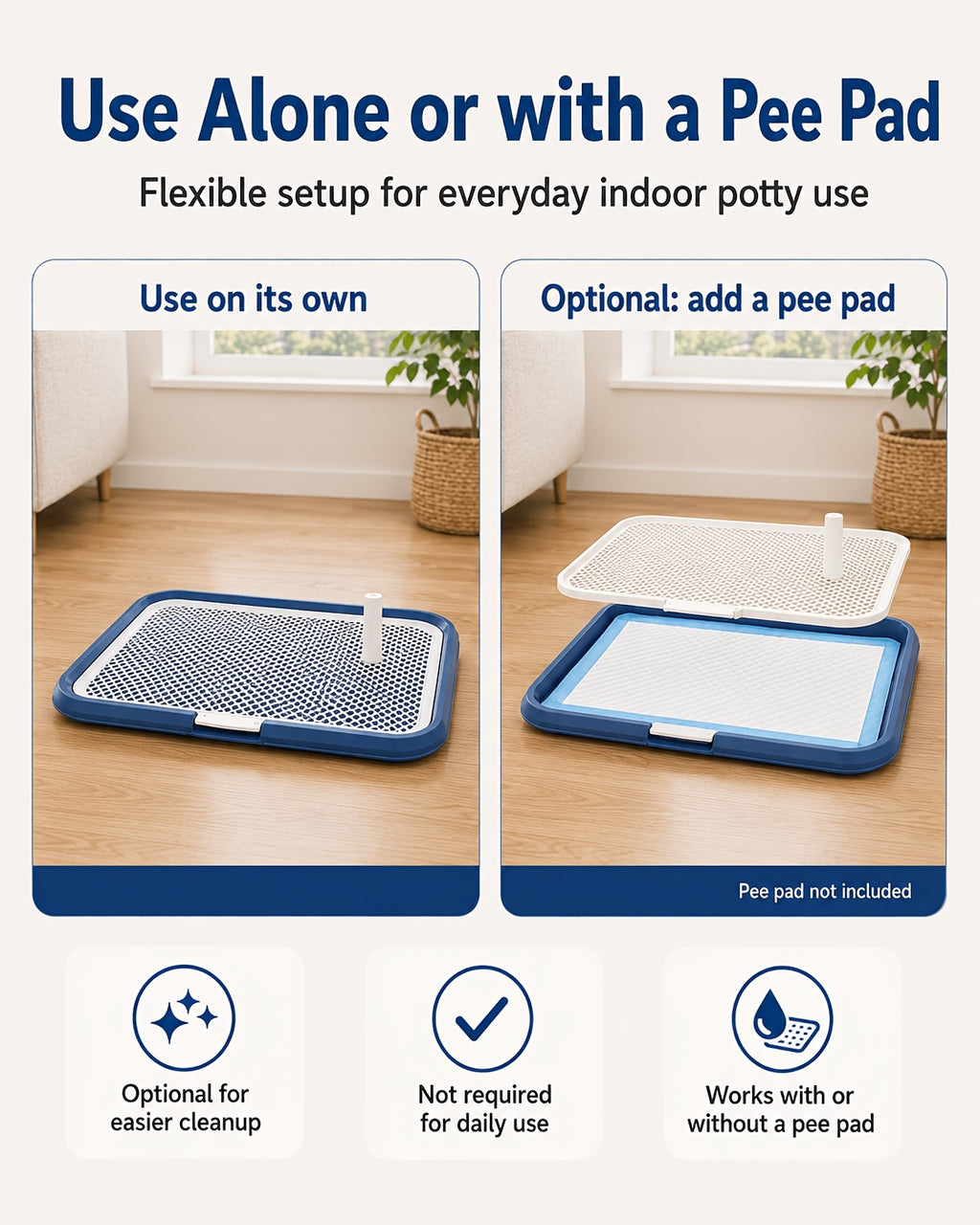 Dog Pee Pad Holder with Removable Grate, Leak-Proof Washable Puppy Potty Training Tray for Indoor Apartment Toilet Routines