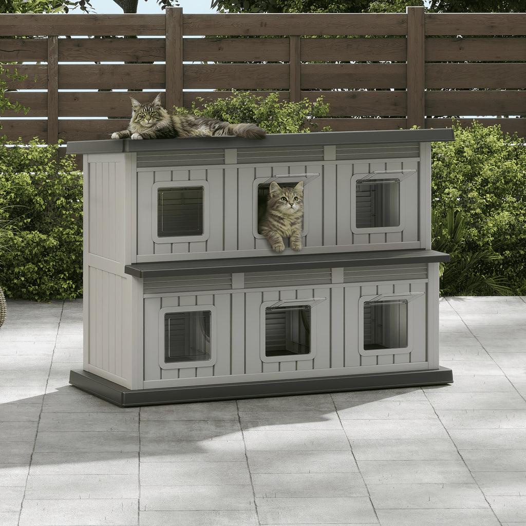 Feral Cat Shelter with Double-Layer Design, Black Indoor Outdoor Cat House for Stray Cats and Multi-Pet Resting Spaces, Sturdy Construction