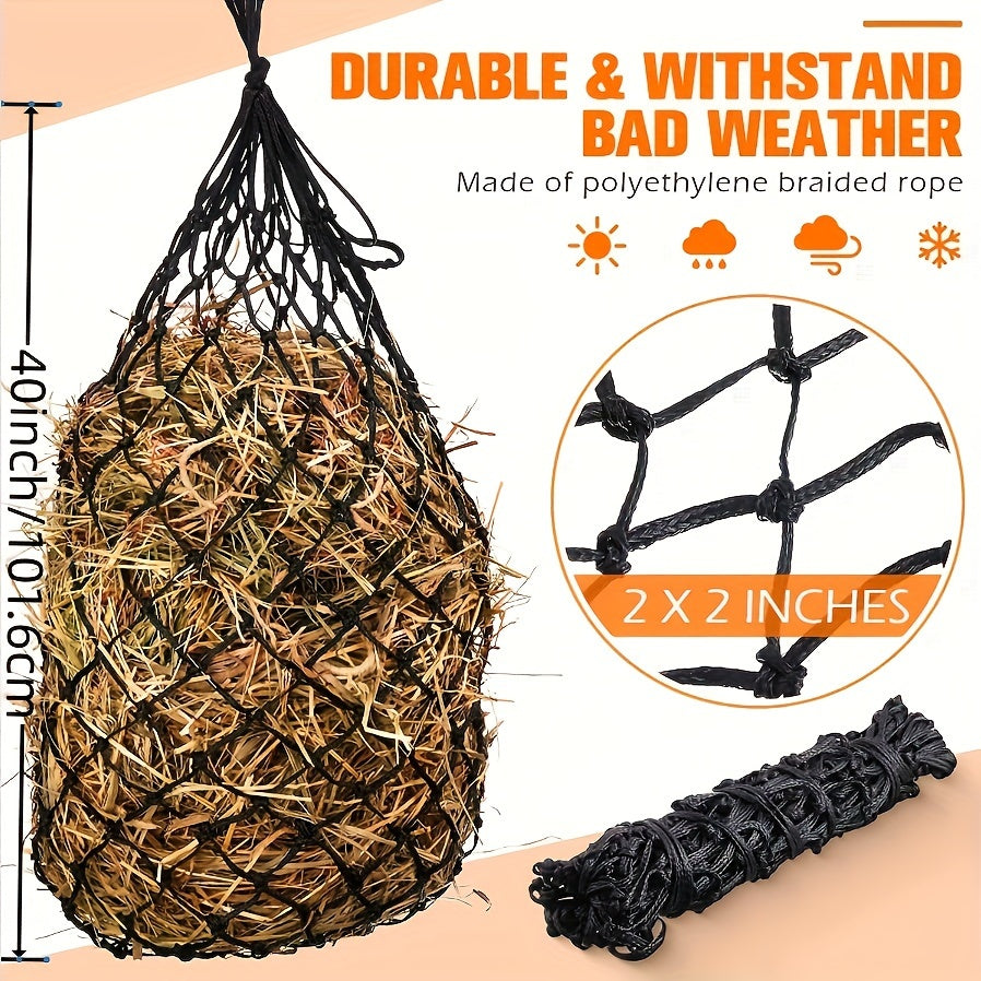 Horse Hay Nets 2 Pack, 40-Inch Slow Feed Hay Bags with 2-Inch Holes for Horses, Sheep and Donkeys, Black or Red Feeding Net Options