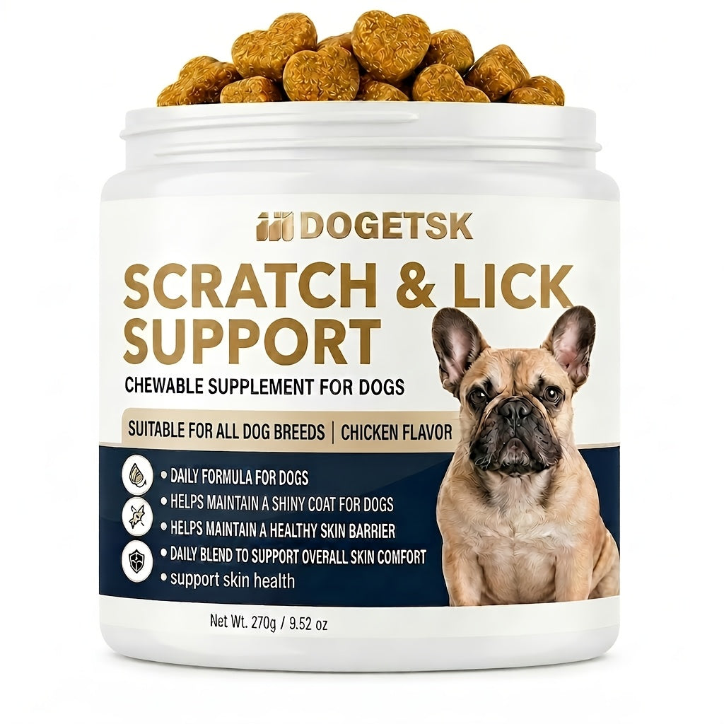 Dog Skin Comfort Soft Chews, Chicken Flavor 200 Count Chewable Supplement with Scratch and Lick Support Labeling for Daily Canine Care