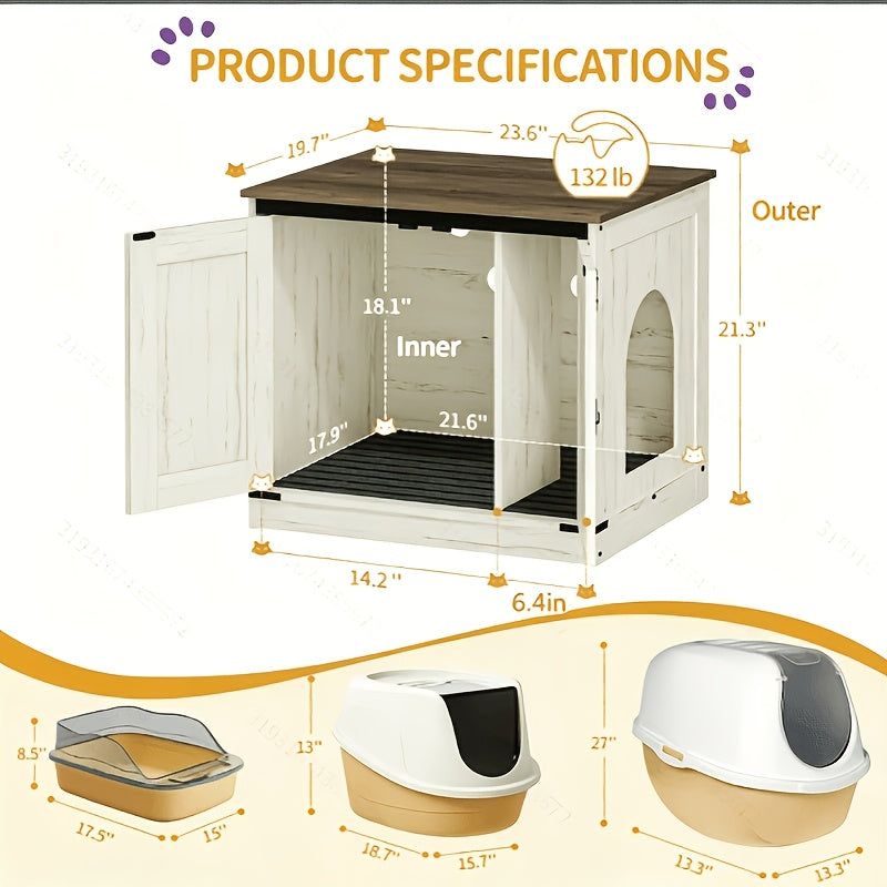 Hidden Litter Box Furniture with Barn Doors, Farmhouse Cat Cabinet with Reversible Entrance, Removable Divider and Ventilation Holes