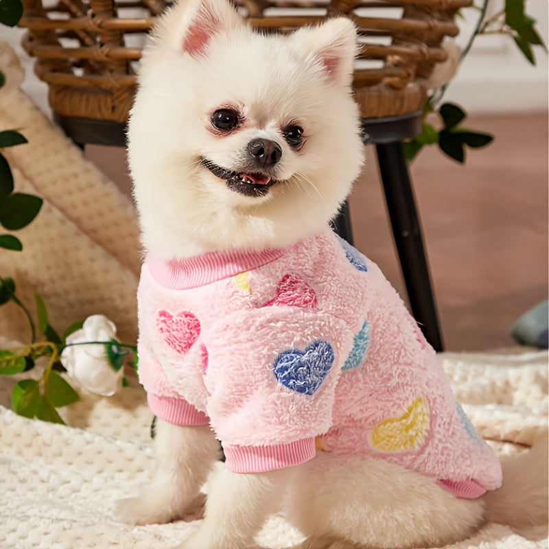 Dog Sweatshirt for Small Medium Dogs, Pink Heart Fleece Puppy Sweater Without Hood, Warm Soft Pet Clothes for Autumn Winter Cold Weather, Cute Valentine's Day Outfit for Chihuahua Poodle and Cats