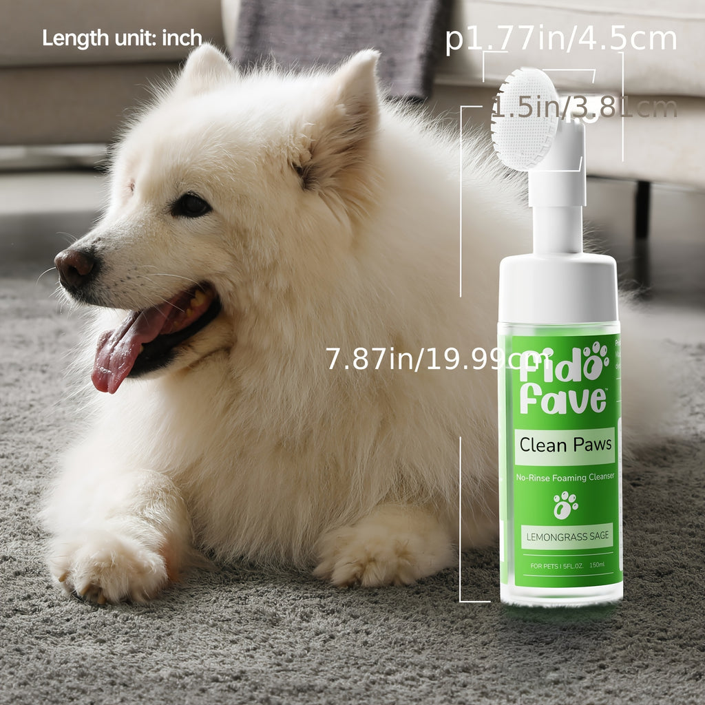 No-Rinse Paw Cleaner for Dogs and Cats, 5oz Paw Wash with Soft Brush, Lavender Chamomile, Lemongrass Sage or Fragrance-Free Options for Daily Grooming