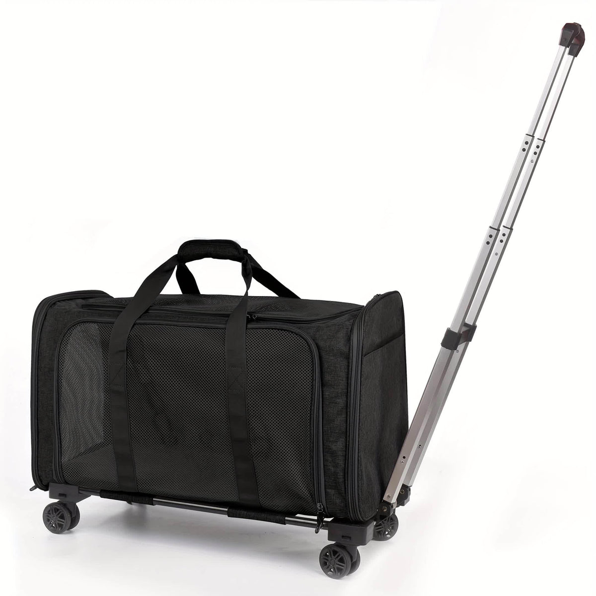 Pet Travel Carrier with Detachable Wheels, Retractable Pull Handle and Breathable Mesh, Soft-Sided Cat and Dog Bag for Vet Visits and Trips