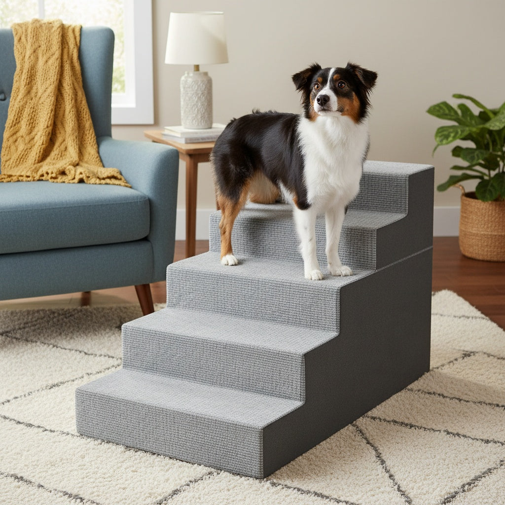 Dog Stairs with Non-Slip Steps, 4-Step Pet Ladder with Removable Washable Component for Small Dogs to Reach Suitable Beds, Couches and Sofas