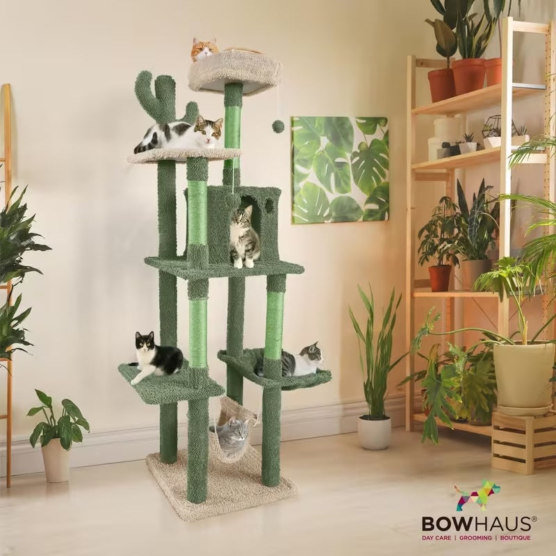 Cactus Cat Tower with Widened Perch and Scratching Posts, Multi-Level Indoor Cat Furniture in 37, 40, 58 or 70 Inch Size Options for Play and Rest
