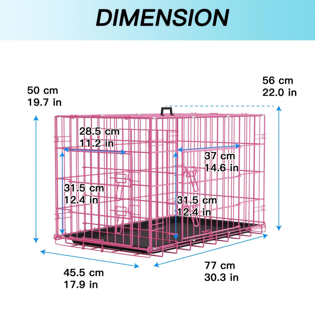 Foldable Dog Crate with Divider Panel, Metal Wire Pet Kennel with Plastic Pan in 18, 24, 30 or 36 Inch Length Options, Black, Blue and Pink Styles
