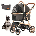 Dog Stroller with Detachable Carrier, Foldable Aluminum Pet Pushchair with No-Zip Entry, Rubber Wheels and Washable Liner for Small Dogs and Cats