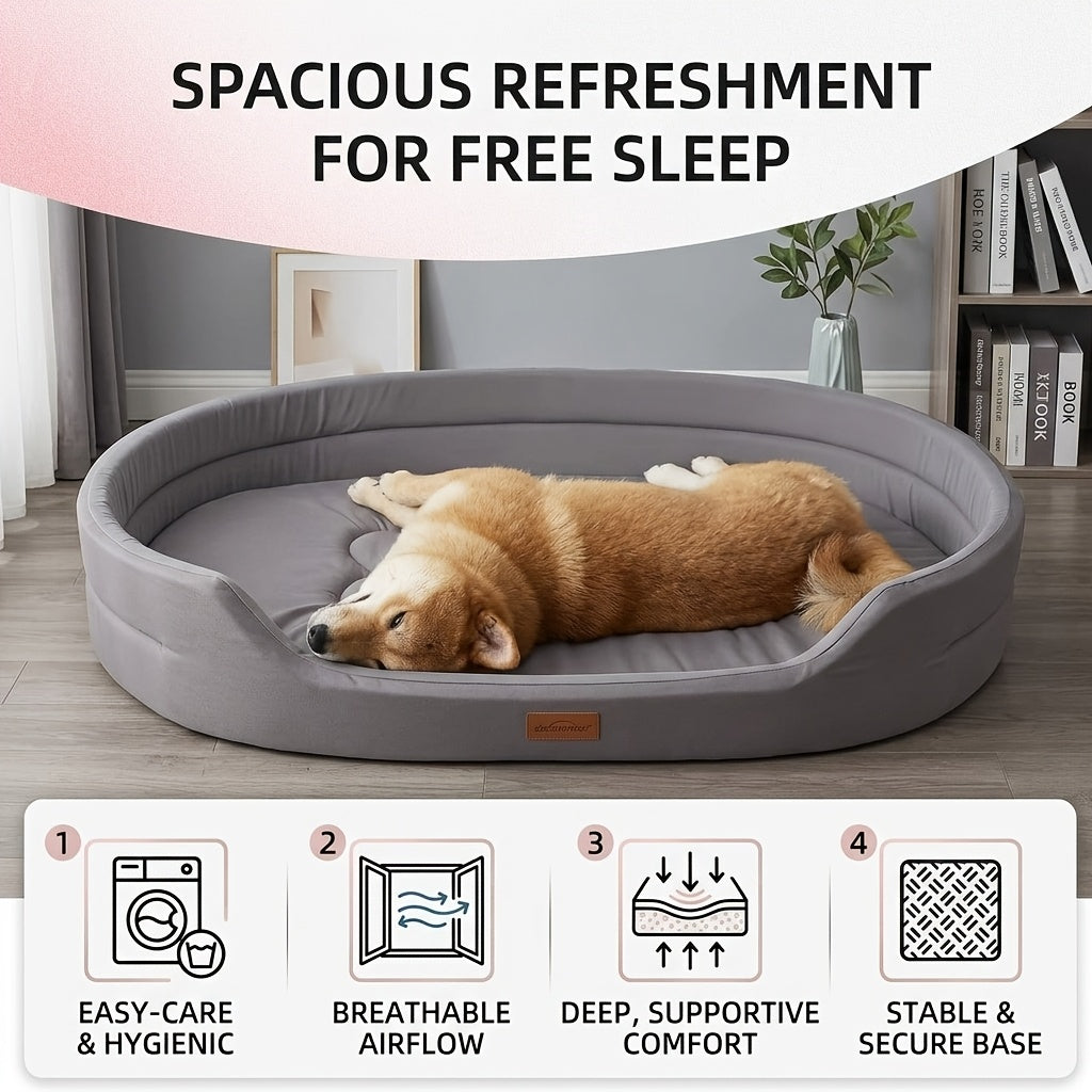 Washable Bolster Dog Bed with Bone Stitching, Soft Raised-Side Pet Nest for Dogs and Cats in Grey or Green with Five Size Options for Indoor Rest