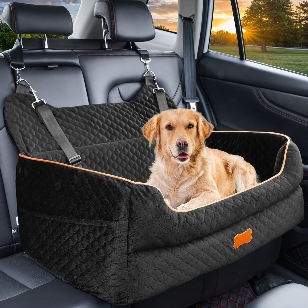 Dog Car Seat with Thick Removable Cushion, 31.1 Inch Washable Back Seat Travel Bed with Raised Sides and Six Colors for Dogs Under 55 lbs