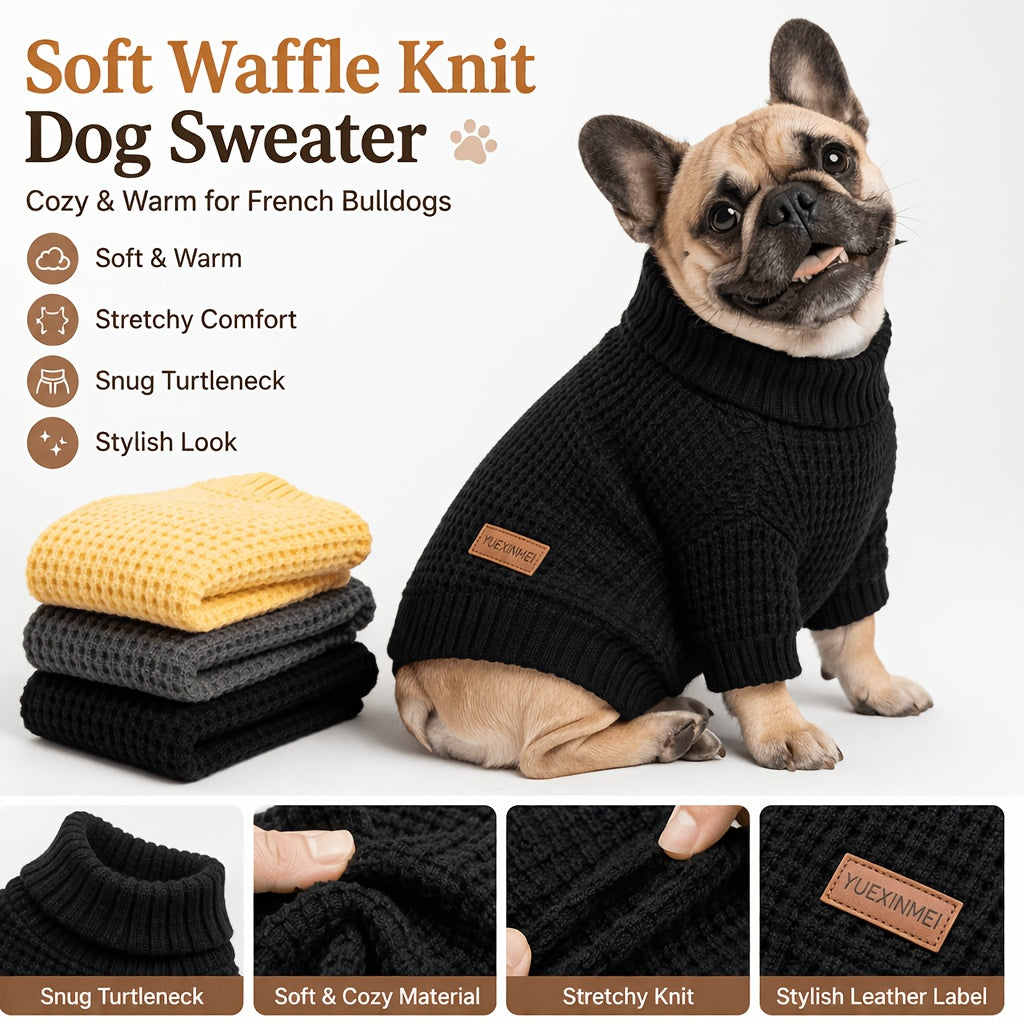 Black High Neck Pet Sweater with Ribbed Cuffs and Snap Buttons, Polyester Clothing for Dogs and Cats, XS M L XL XXL Options for Cool Weather