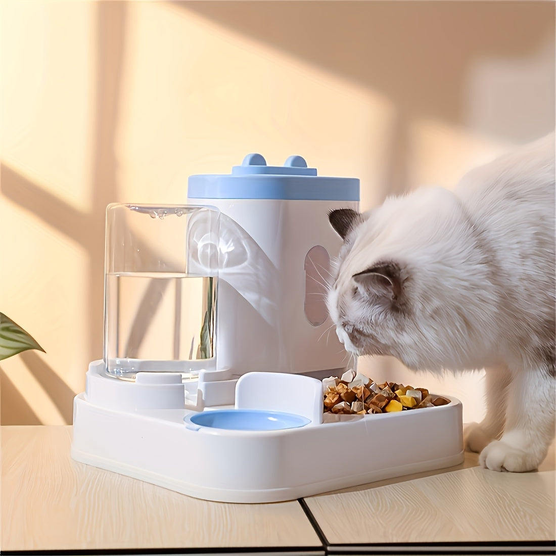 Cat Food and Water Dispenser Combo, 2-in-1 Integrated Pet Feeding and Drinking Station, Listed 4-Piece Set in Gray, Pink or Yellow