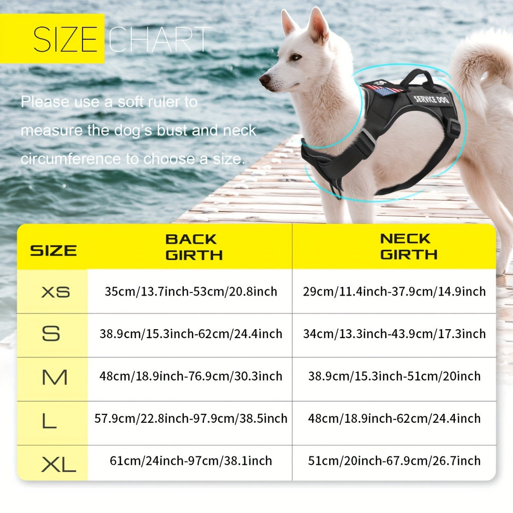 No Pull Dog Harness with 5 PCS Patches, Adjustable Dog Vest Harness and Leash Set with Dog Seat Belt, Collapsible Bowls and Poop Bag Dispenser for Training Walking Hiking
