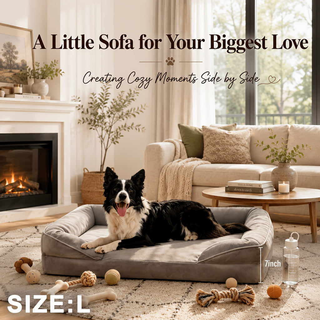 Dog Sofa Bed with Removable Washable Cover, Grey Nonskid Pet Couch for Indoor Lounging, Medium to XXL Sizes for Dogs and Cats