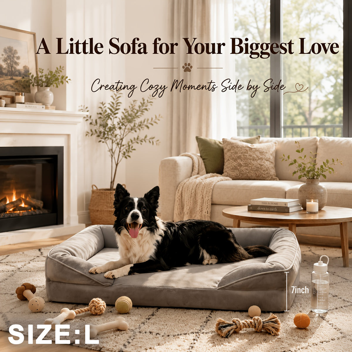 Dog Sofa Bed with Removable Washable Cover, Grey Nonskid Pet Couch for Indoor Lounging, Medium to XXL Sizes for Dogs and Cats