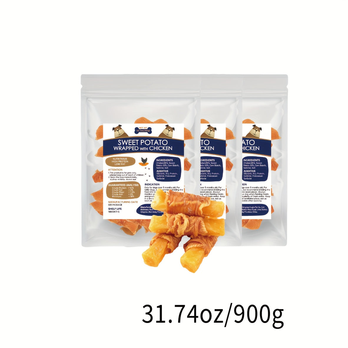 Chicken Dog Treats with Sweet Potato Wraps or Jerky Options, 100g and 600g Packs plus 900g Wraps for Supervised Training Rewards and Snack Time