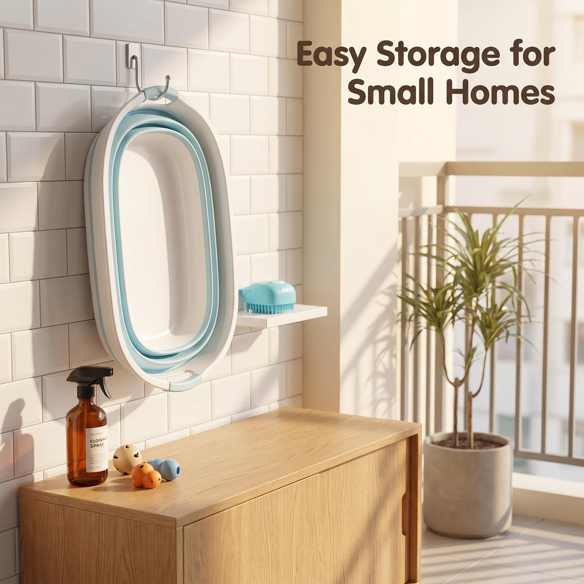 Foldable Dog Bathtub with Drain Plug and Shampoo Dispensing Bath Brush, Portable 21.65-Inch Pet Wash Basin for Small and Medium Pets