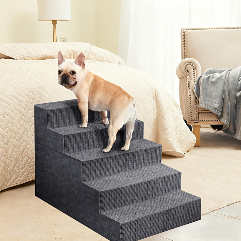 High Density Foam Dog Stairs, Gray 4-Step Pet Steps with Non-Slip Bottom for Small Dogs and Cats to Access Beds, Couches and Sofas