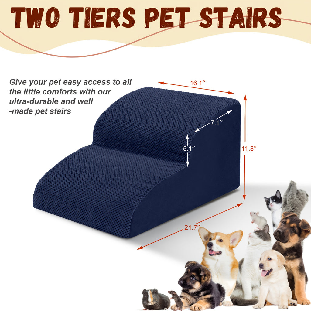 Memory Foam Dog Steps with Washable Cover, 2-Step Pet Stairs with Non-Slip Bottom and Textured Surface for Sofa and Bed Access, Brown or Camel