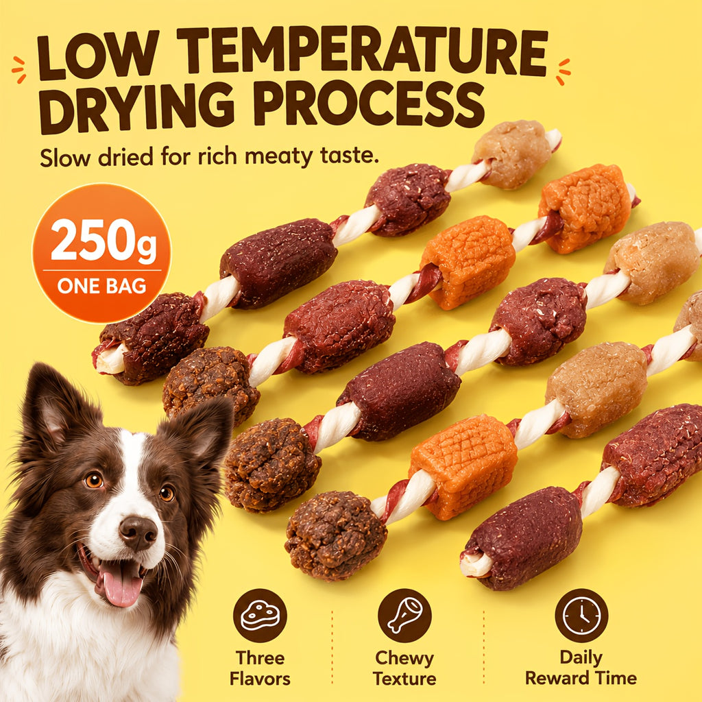 Triple Flavor Dog Chew Skewers with Chicken, Duck and Beef Options, Chicken Bone and Dumbbell Treat Selections for Supervised Snack Time
