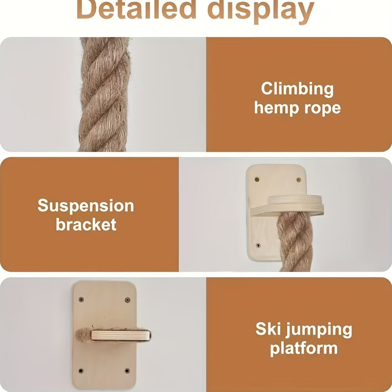 Cat Climbing Wall System with Thick Hemp Rope, 59.06 Inch Listed Set for Space-Saving Indoor Cat Furniture, Climbing, Resting and Play
