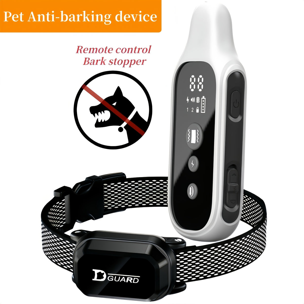D80-1 Dog Training Collar with Digital Remote, Rechargeable Black Adjustable Nylon Collar with Listed Beep and Vibration Functions for Supervised Sessions