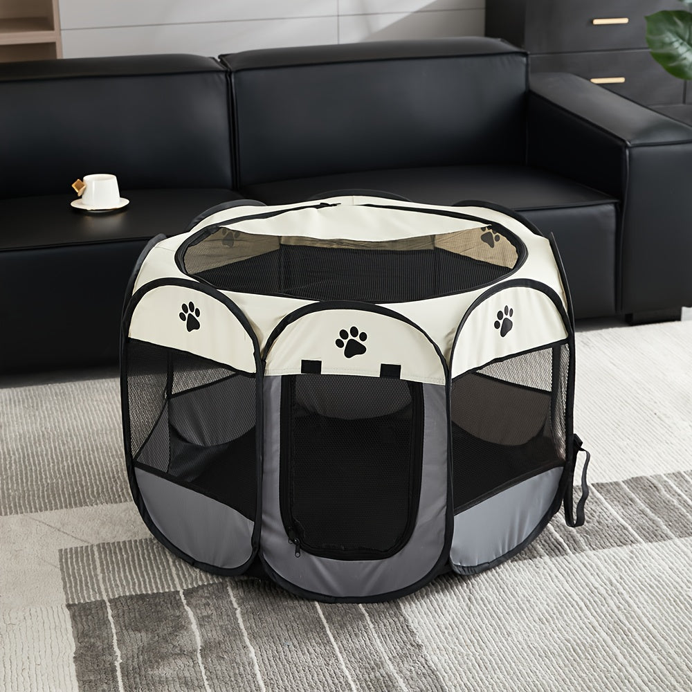 Oxford Cloth Pet Playpen for Dogs and Cats, Foldable Octagonal Travel Enclosure for Supervised Indoor Outdoor Use, Coffee or Grey in S M L