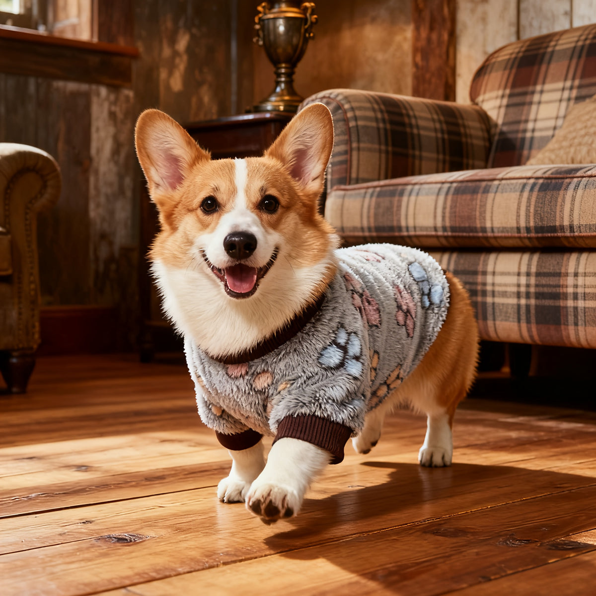 Warm Winter Dog Sweater for Small Medium Dogs, Soft Paw Print Puppy Cold Weather Outfit, Cozy Pet Apparel for Chihuahua Schnauzer Teddy Breeds, XS-XXL