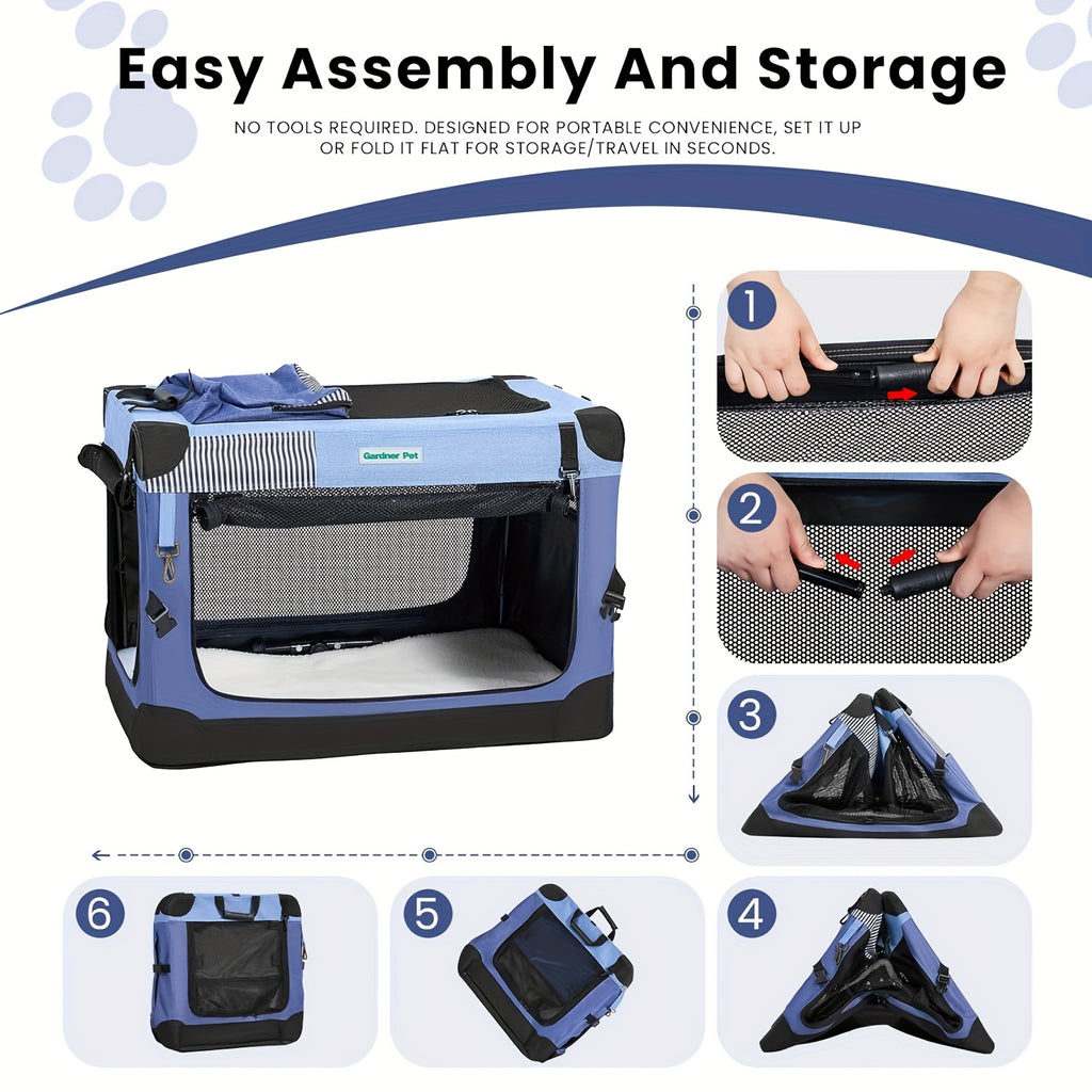 Soft Collapsible Dog Crate 26 or 30 Inch, Portable 3-Door Travel Pet Crate with Mesh Windows and Storage Bag for Indoor and Outdoor Use