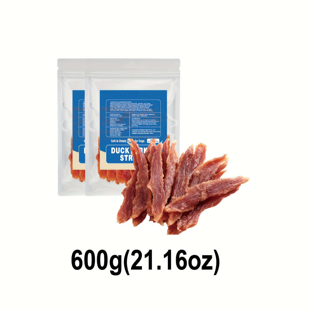 Duck Meat Dog Treat Strips, Dehydrated Jerky Snacks in 100g, 600g and 900g Options for Small and Large Dogs, Training Rewards and Daily Treat Time