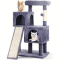 Cat Tree with Double Condos and Ramp, 36 Inch Plush Indoor Cat Tower with Top Perch, Sisal Scratching Posts and Dangling Ball, Three Colors