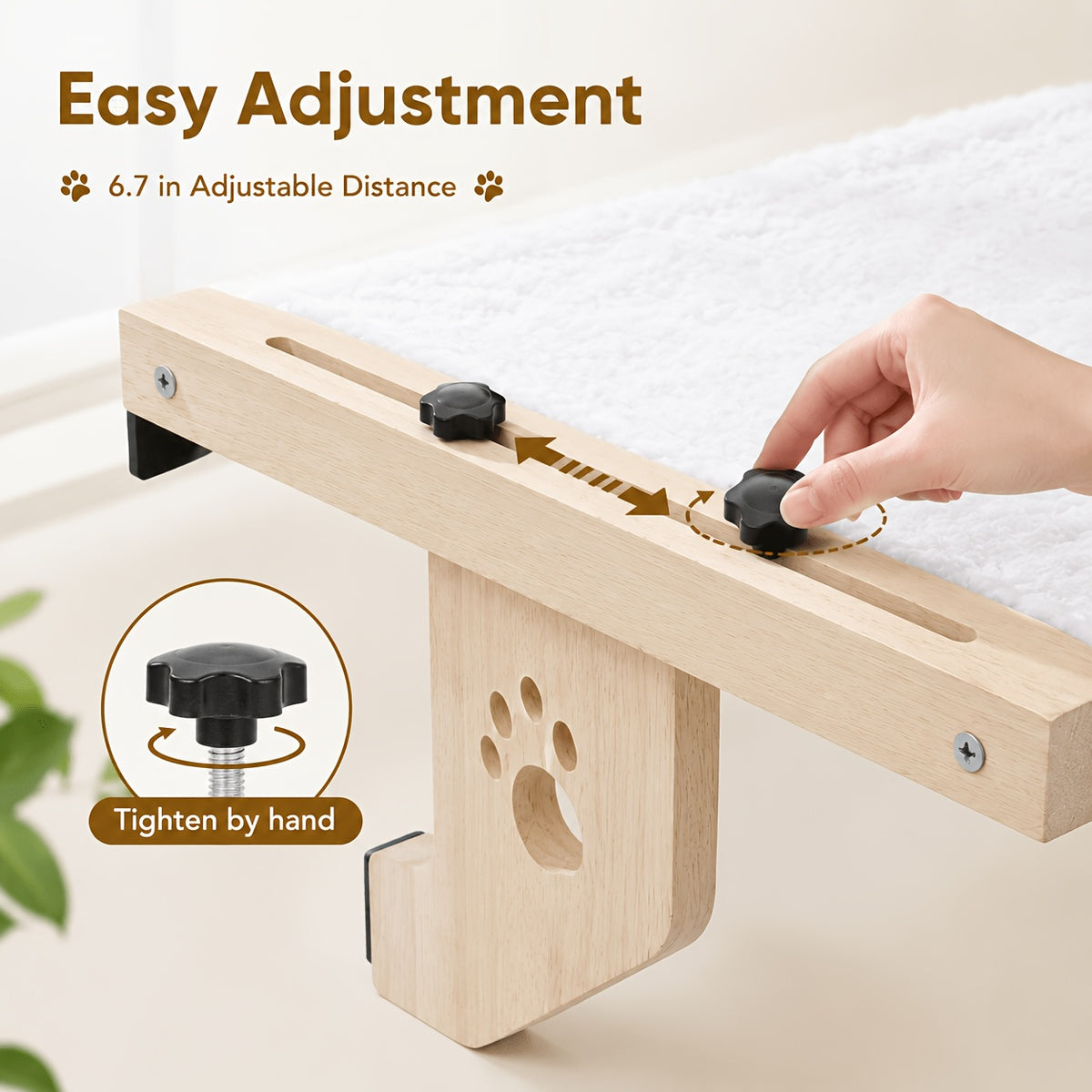 Wood Frame Cat Window Perch, Adjustable Hanging Indoor Cat Bed for Compatible Windowsills, Bedsides, Drawers and Shelves, Space-Saving Lounging Spot