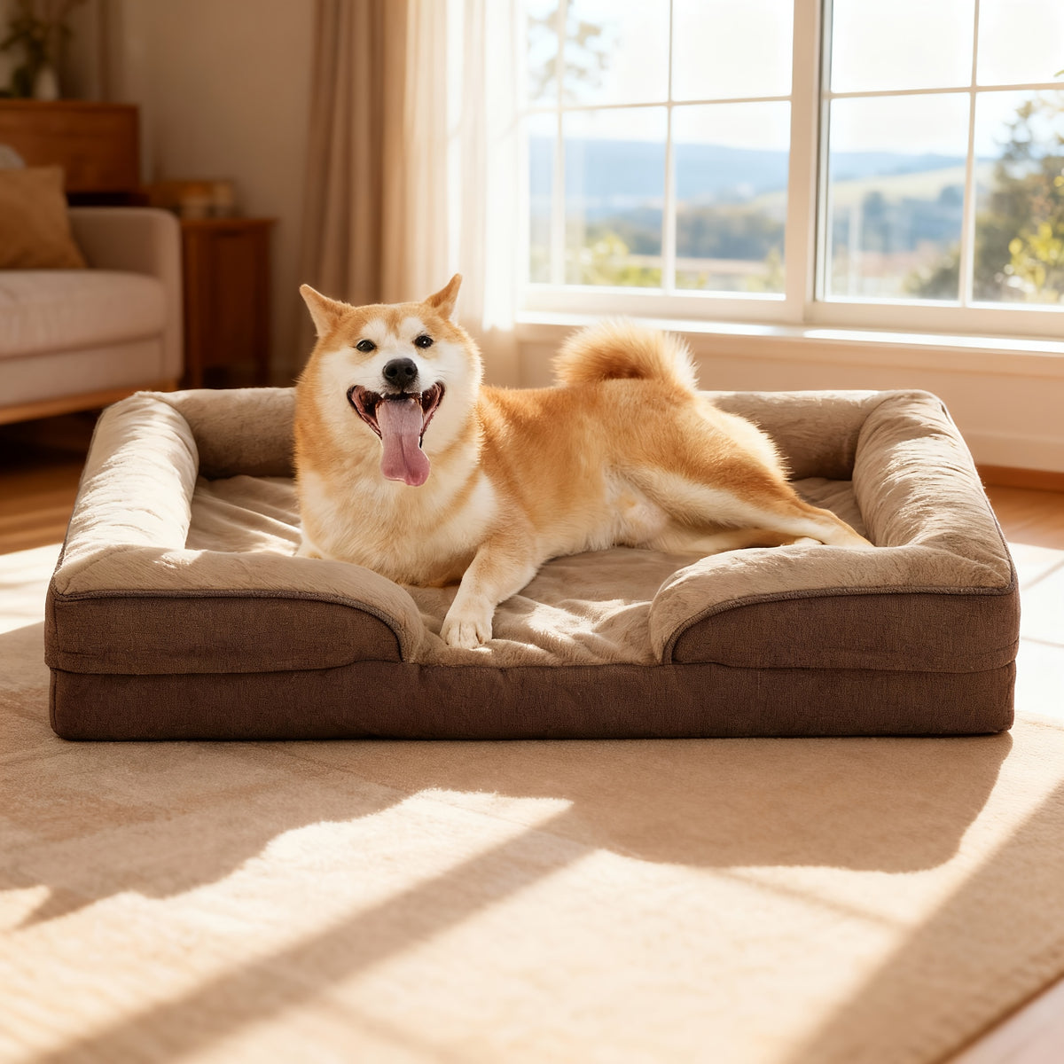 Egg Crate Foam Dog Bed with Removable Washable Cover, Orthopedic Pet Cushion for Small to Large Dogs, Gray Brown and Blue Options in XS to L