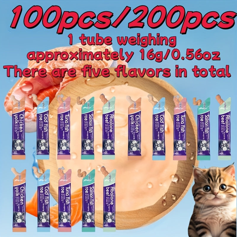 Cat Treat Bars Five-Flavor Variety Pack, 16g Each in 100 or 200 Count Options, Chicken Egg Yolk, Salmon, Cod, Abalone Beef and Tuna Flavor Snacks